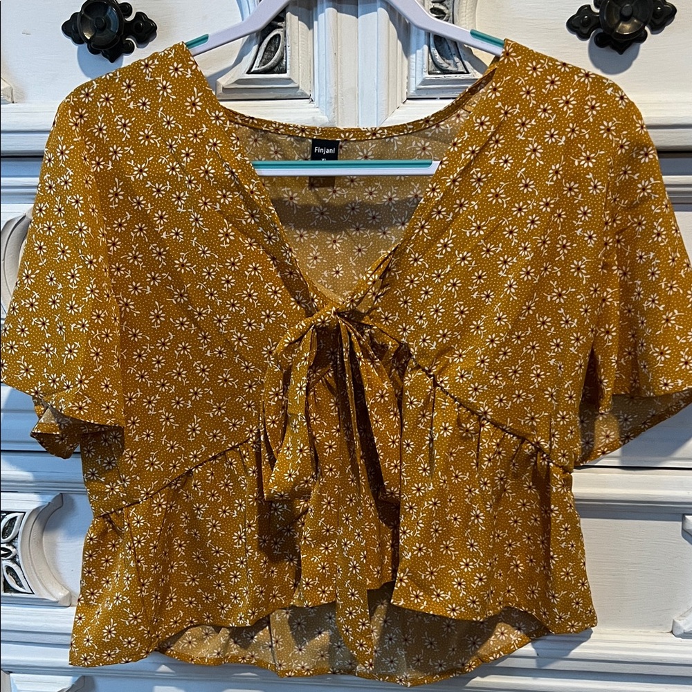 Fig and Flower Mustard Floral Blouse